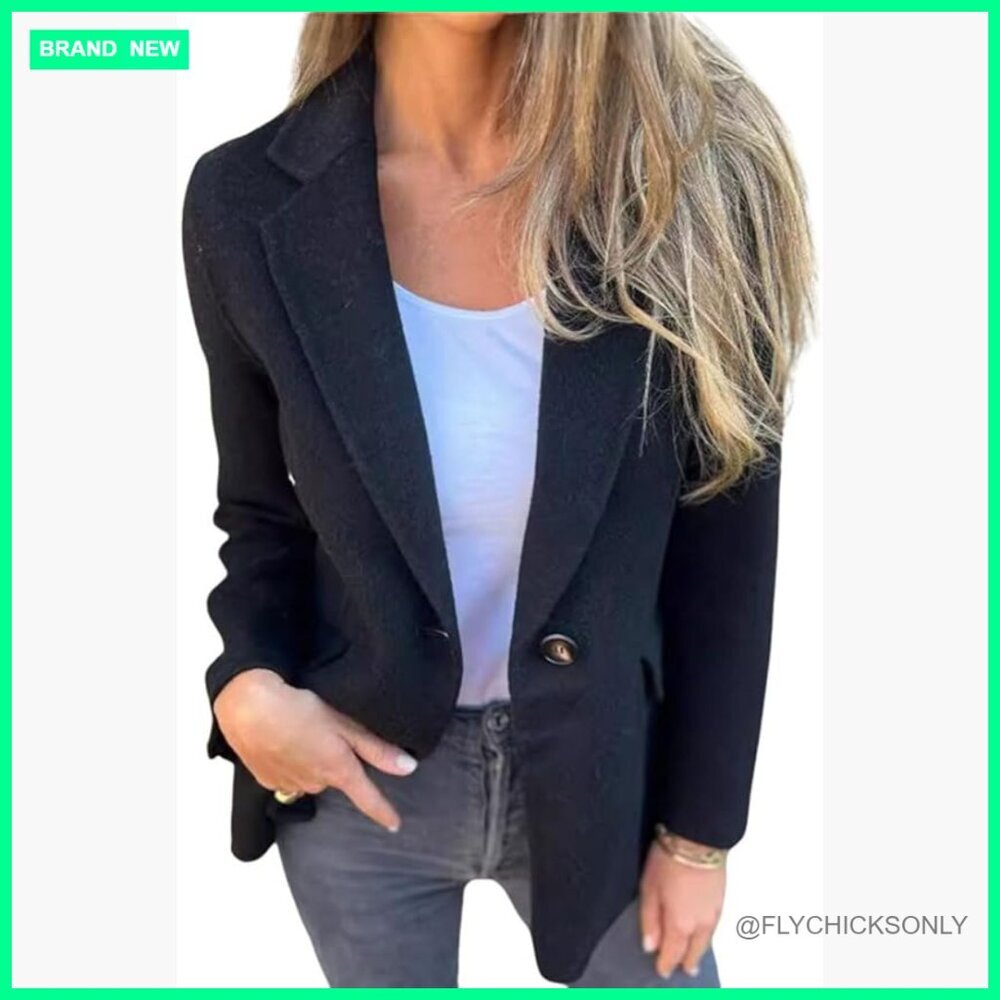 Wool Blend Blazer Jacket Pea Coat Business Office Casual Short